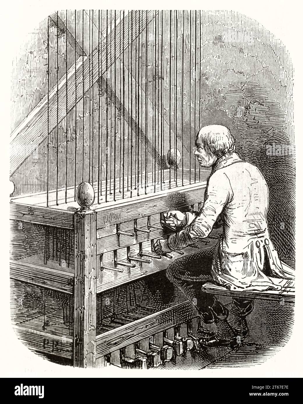 Alte Illustration bei einem Carillonspieler (Carillon Tuner). Vom unbekannten Autor, publ. Auf Magasin Pittoresque, Paris, 1851 Stockfoto