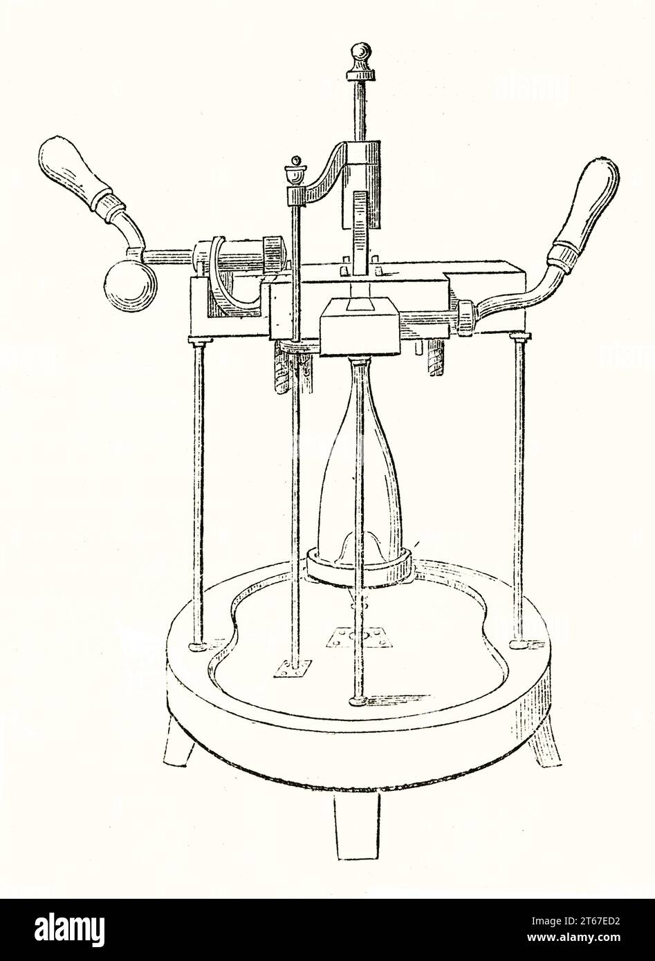 Alte Abbildung einer Korkmaschine. Vom unbekannten Autor, publ. Auf Magasin Pittoresque, Paris, 1851 Stockfoto