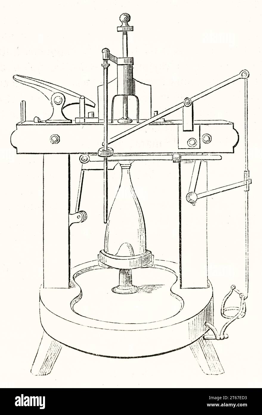 Alte Abbildung einer Korkmaschine. Vom unbekannten Autor, publ. Auf Magasin Pittoresque, Paris, 1851 Stockfoto
