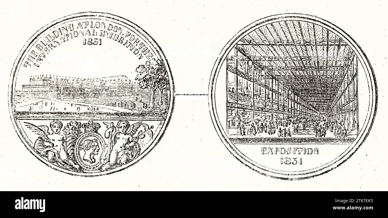 Reproduktion der Londoner Expo 1851-Gedenkmedaille. Pub. Auf Magasin Pittoresque, Paris, 1851 Stockfoto
