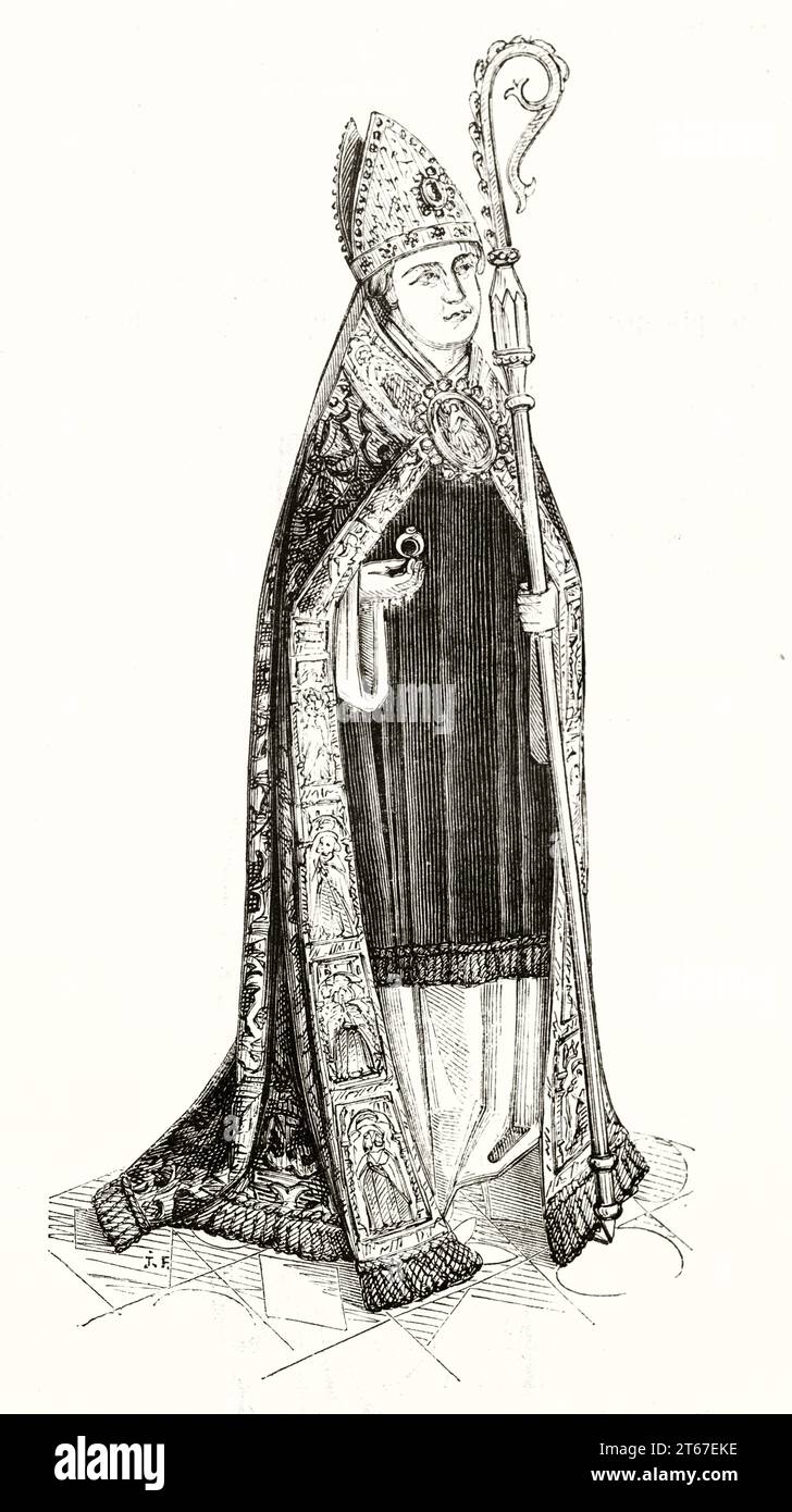 Porträt von Geoffroy Floreau (? - 1503), Bischof von Nimes, Frankreich. Nach der Malerei im Cluny Museum, Publ. Auf Magasin Pittoresque, Paris, 1851 Stockfoto