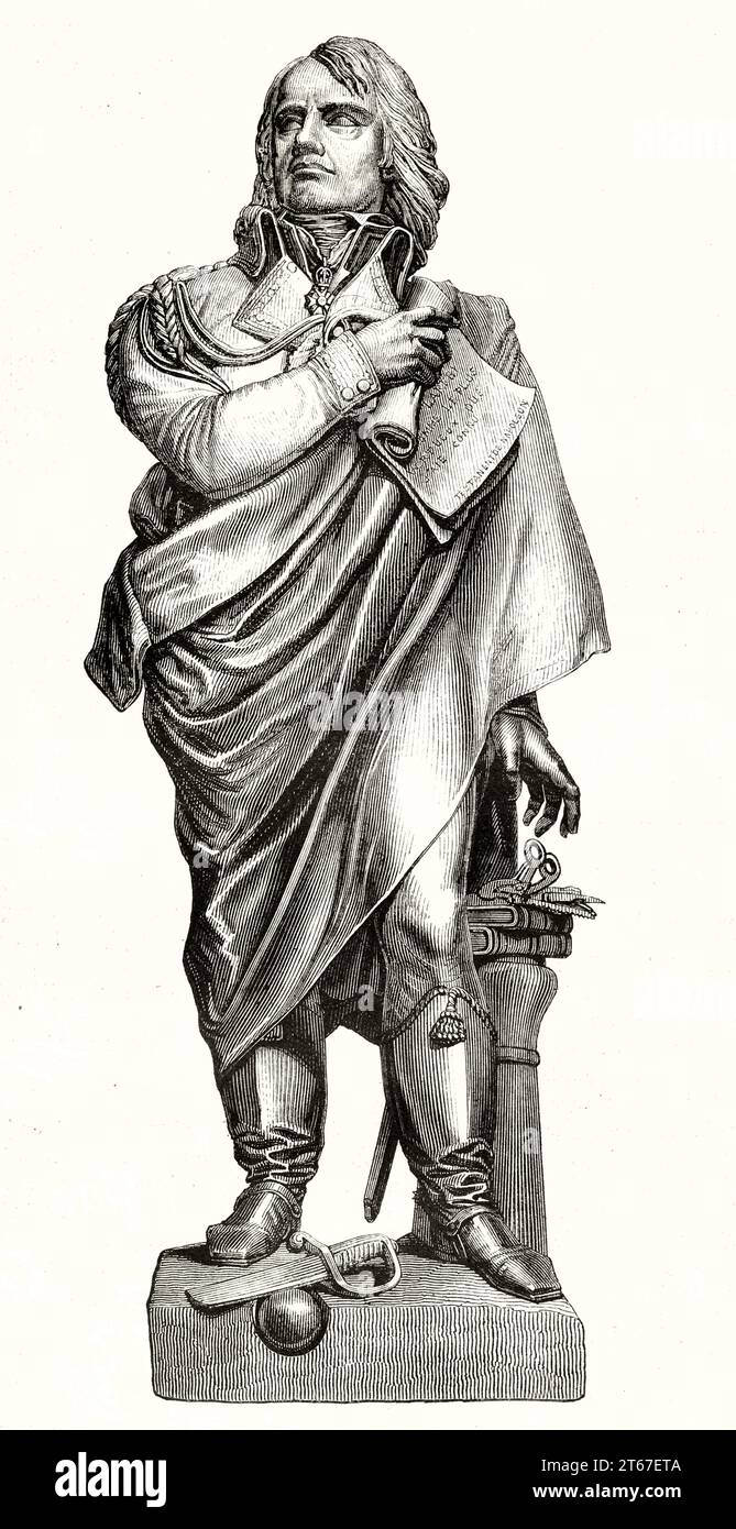 Statue von Dominique Jean Larrey (1766–1842), französischer Militärchirurg. Von Gagniet nach d'Angers, publ. Auf Magasin Pittoresque, Paris, 1851 Stockfoto