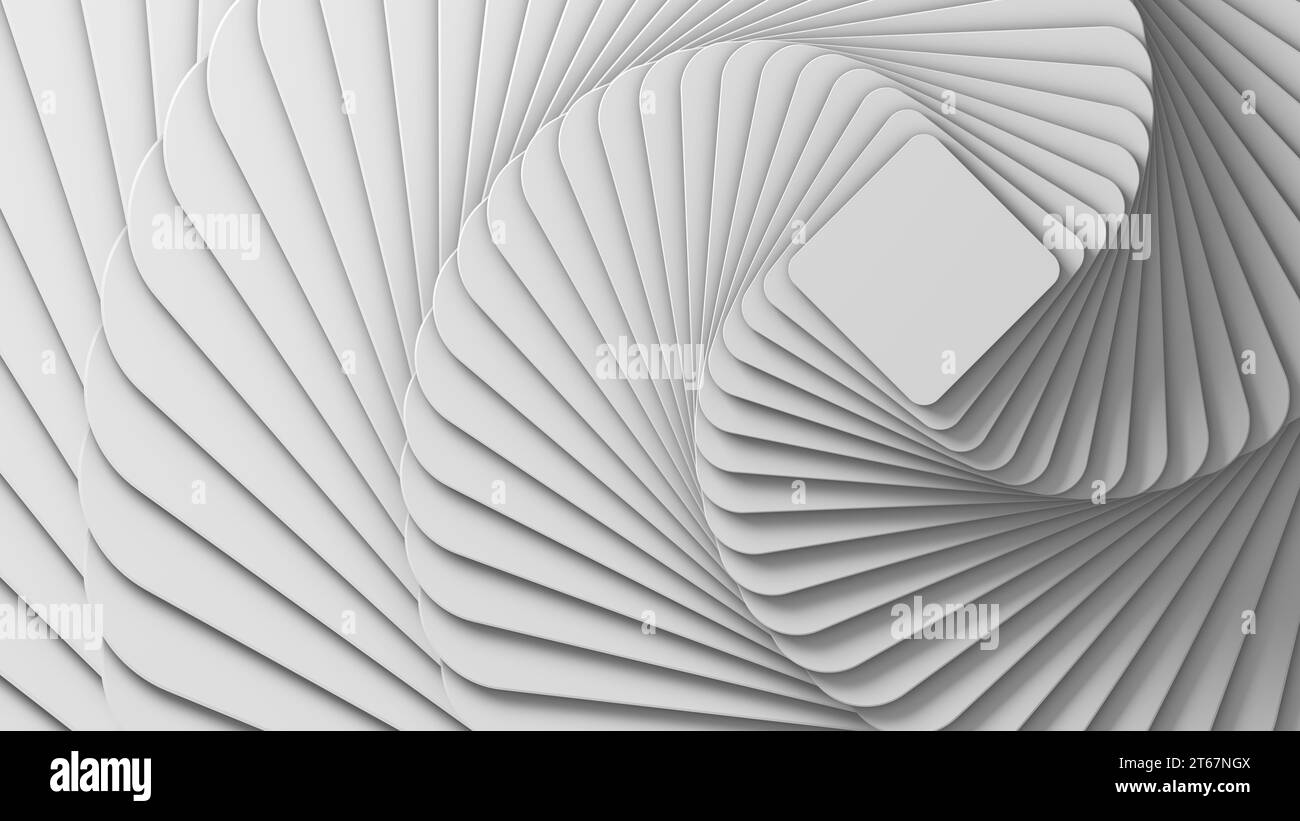 Abstrakter weißer geometrischer Hintergrund in Form von Quadraten mit abgerundeten Ecken. 3D-Rendering. Stockfoto