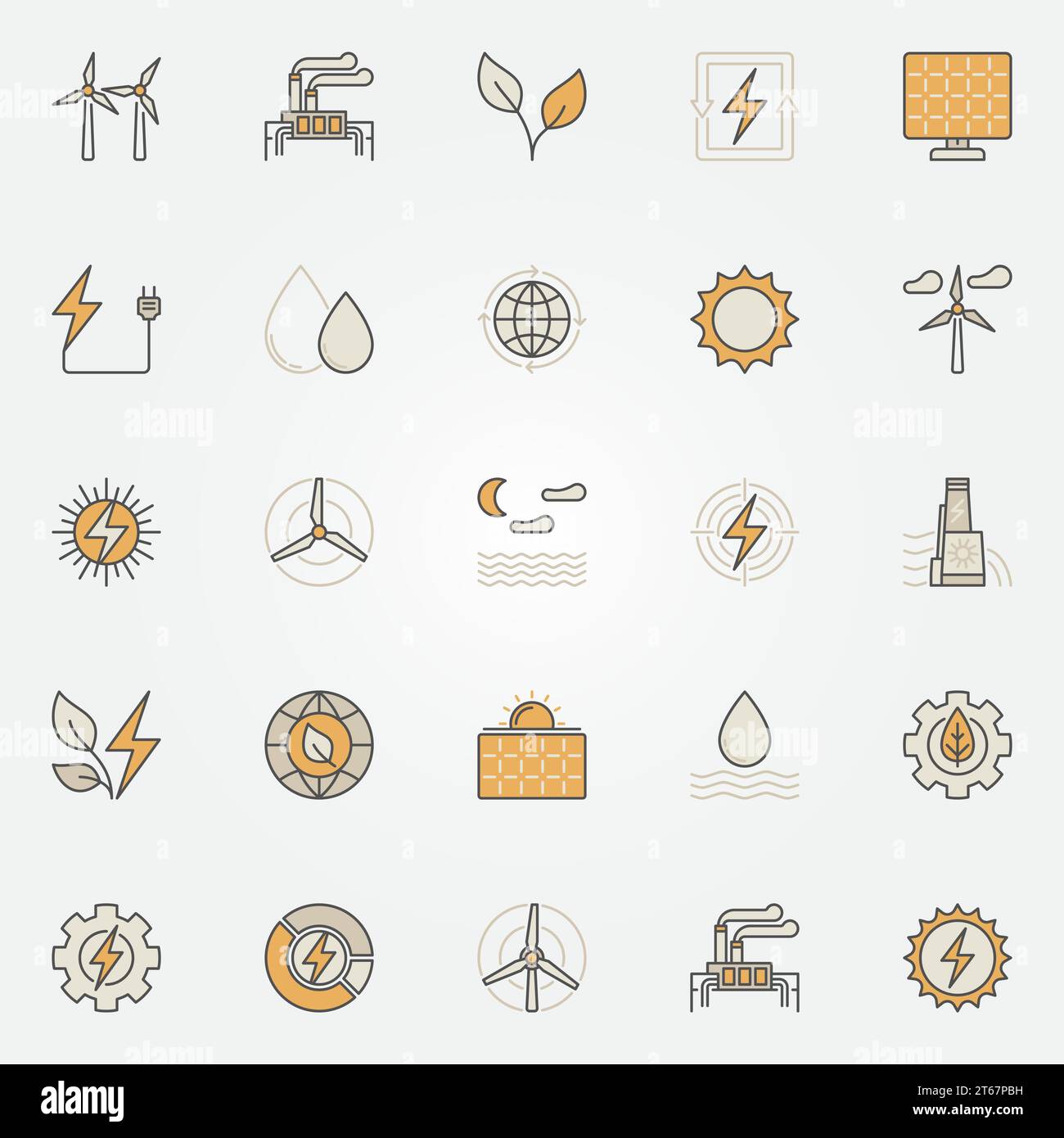 Bunte Symbole für erneuerbare Energien. Kreative Vektorzeichen für Solar-, Wasserkraft-, Bio- und Windkraft Stock Vektor