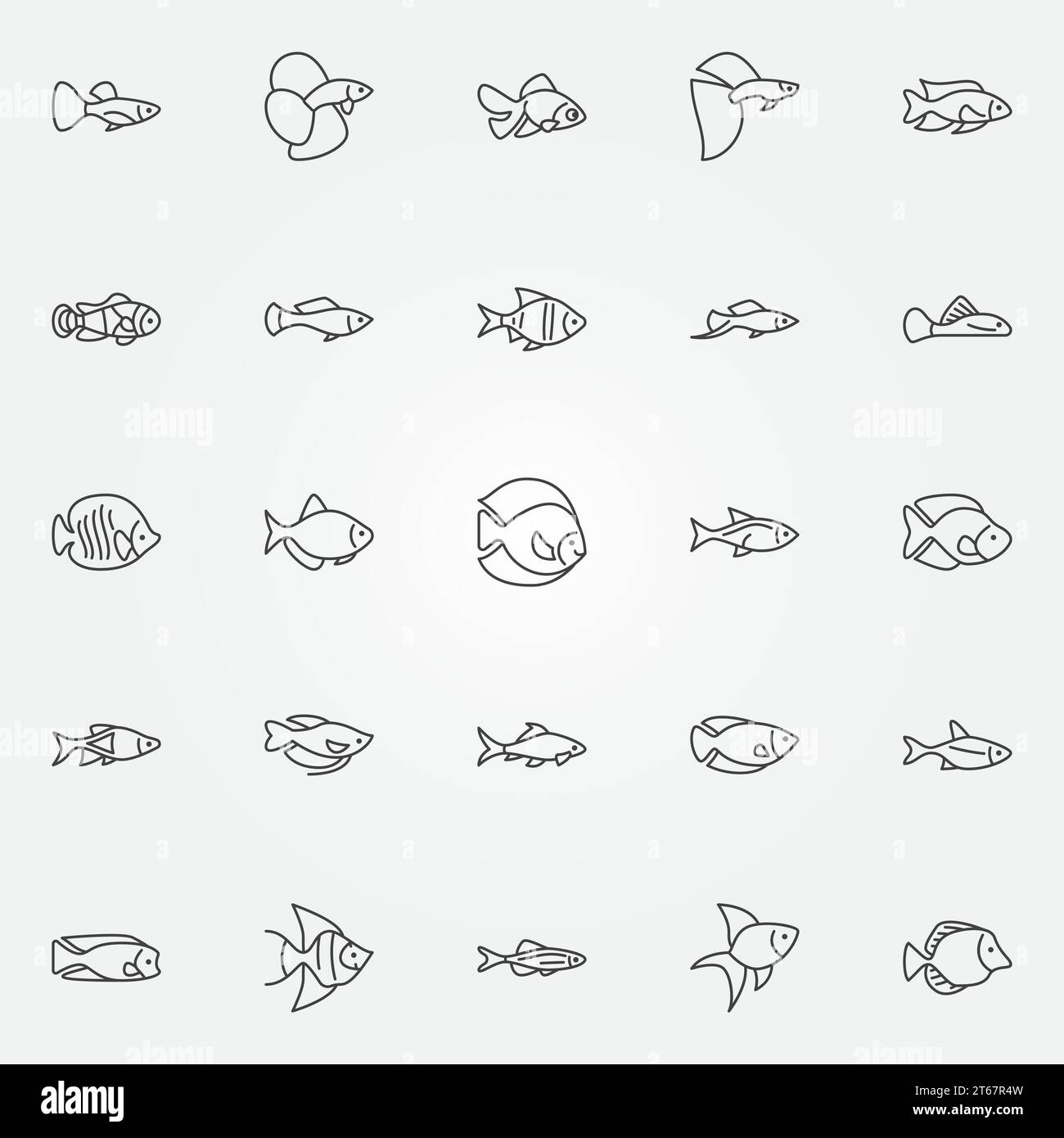 Aquarium Fish Icons - Vektorsatz von tropischen Fischen Konzeptsymbolen oder Logo-Elementen in dünner Linie Stock Vektor