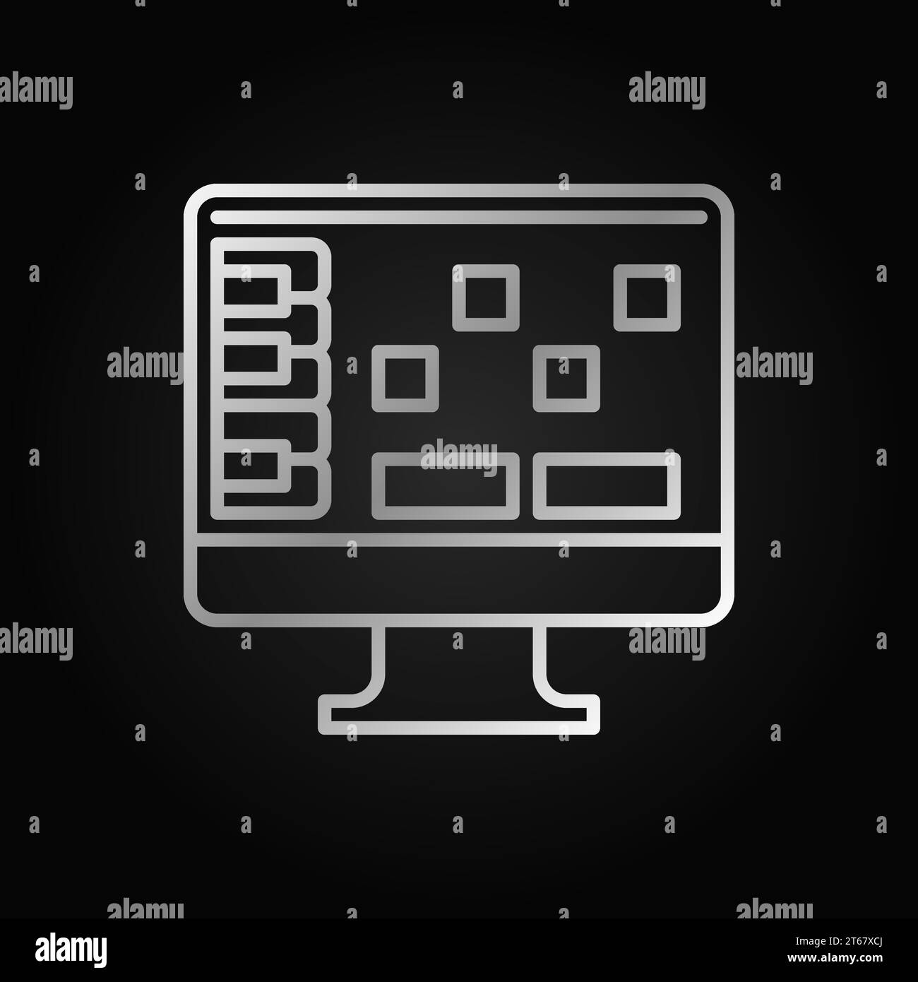 Silbernes Umrisssymbol von DAW – Vektor-Digital-Audio-Workstation-Konzept-Zeichen auf dunklem Hintergrund Stock Vektor