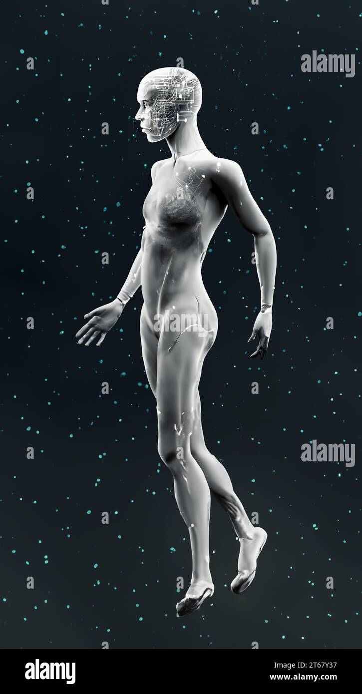 Illustration der Interaktion zwischen Mensch und künstlicher Intelligenz Stockfoto