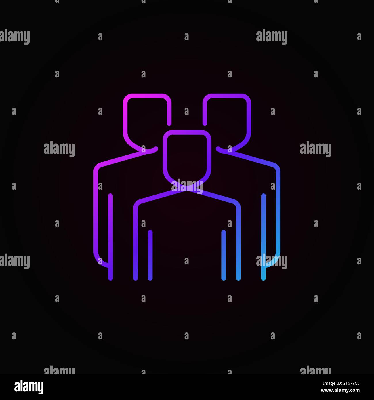 Farbenfrohe Teamfigur. Lineares Symbol oder Logo-Element des Vektormenschen Konzepts auf dunklem Hintergrund Stock Vektor