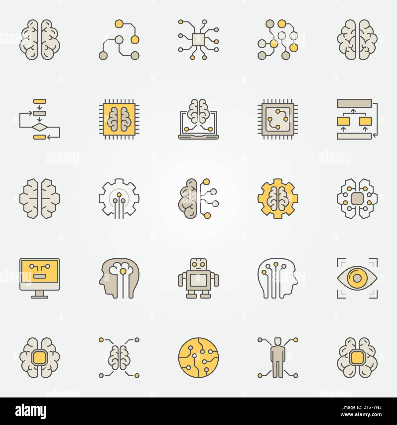 Künstliche Intelligenz farbenfrohe Symbole. Kreative Zeichen der Vektor-KI-Technologie Stock Vektor