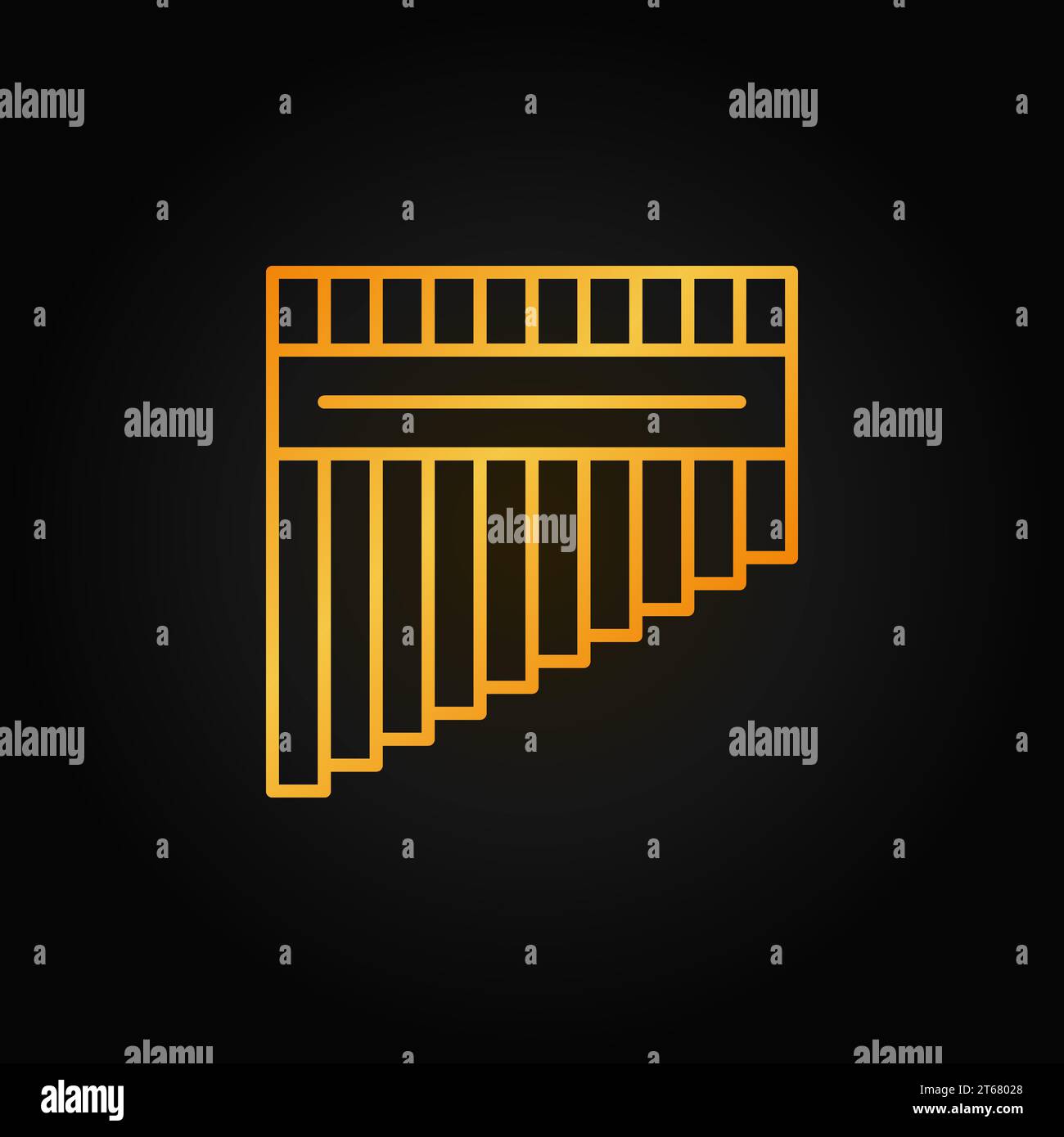 Antara- oder Panpipe-Umrisskonzept goldenes Vektorsymbol oder Symbol auf dunklem Hintergrund Stock Vektor