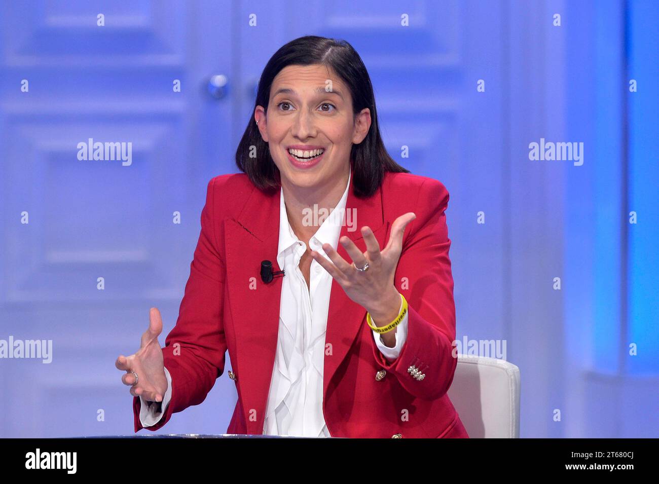 Italien, Rom, 8. November 2023: Elly Schlein, Sekretärin der Demokratischen Partei (PD), nimmt an der TV-Talkshow „Porta a Porta“ Teil Foto © Stefano Carofei/Sintesi/Alamy Live News Stockfoto