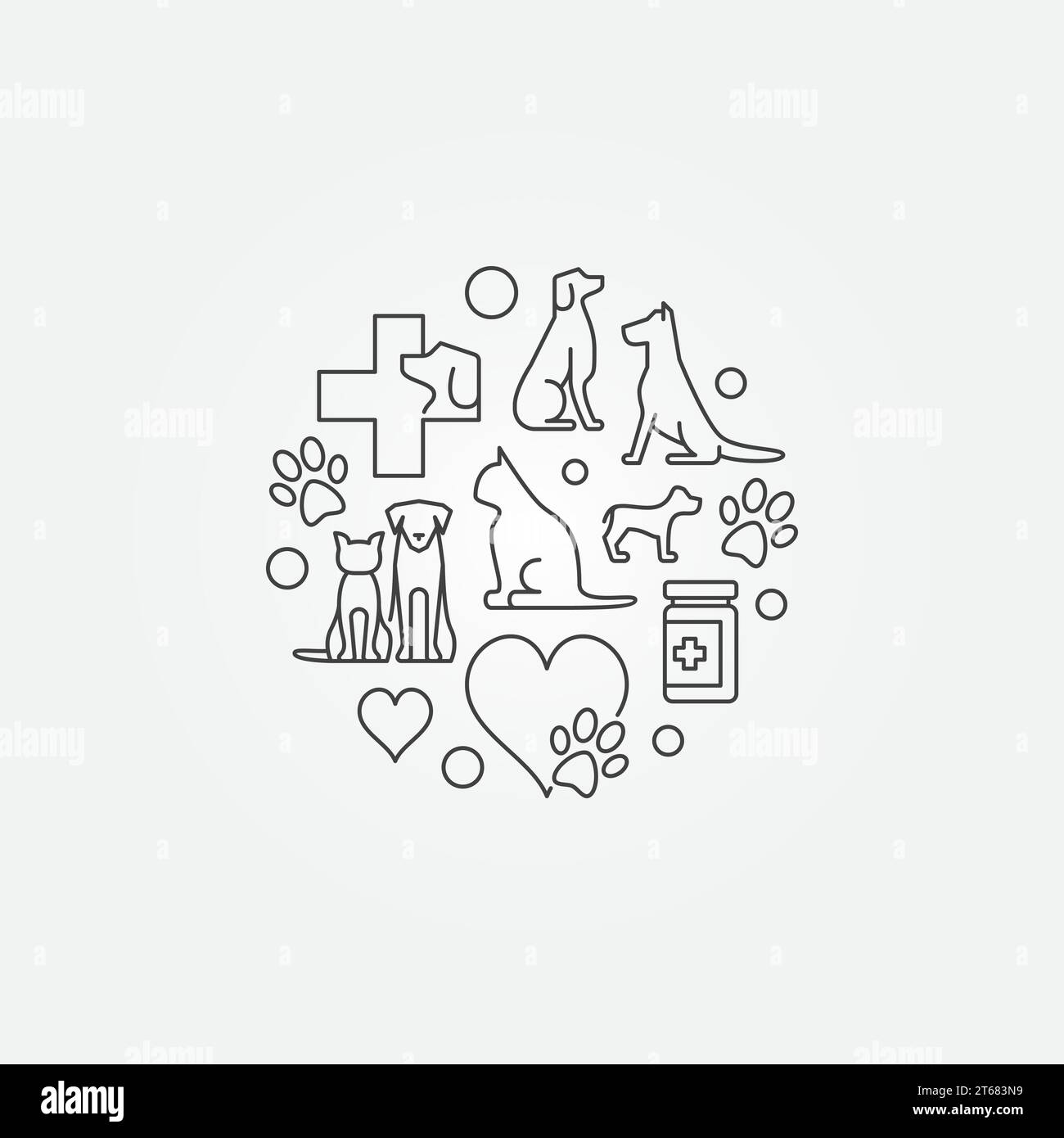 Tierklinik Kreissymbol - Vektor Minimal Tierklinik Konzeptzeichen in dünner Linie Stock Vektor
