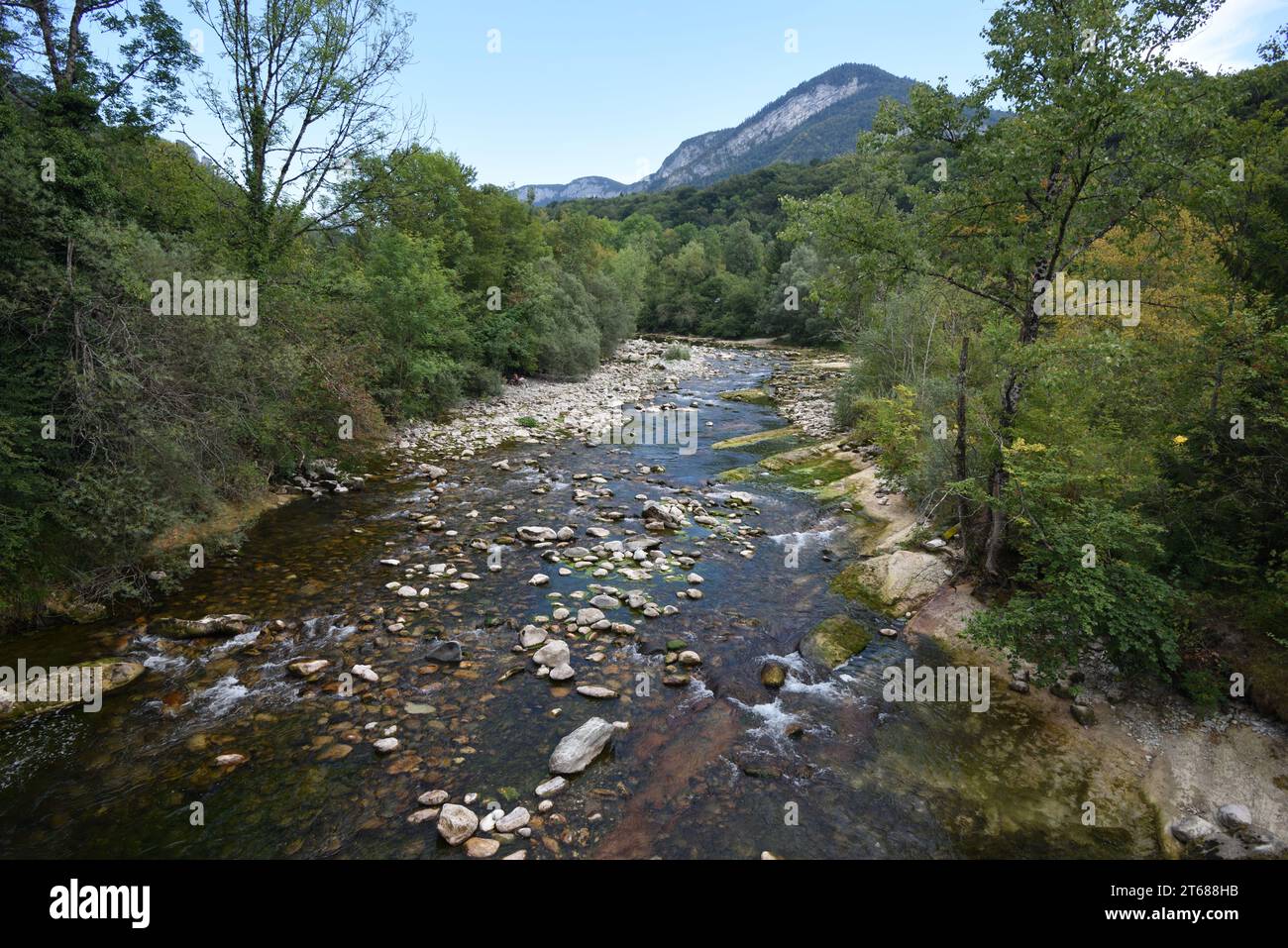 Chaos du Chéran oder Boulders im Fluss Chéran im Massif des Bauges Regional Park oder Naturschutzgebiet Haute Savoie France Stockfoto