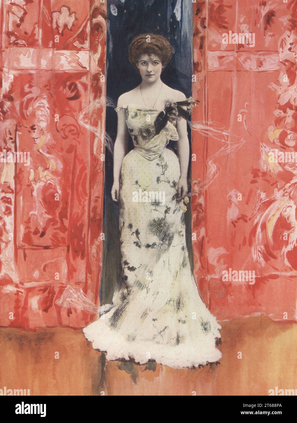 Miss Jessie Bateman als Gouvernante in The man from Blankley's, einem Theaterstück von Thomas Anstey Guthrie, Prince of Wales Theatre, 1901. Jessie Eliza Bateman, englische Schauspielerin, 1877-1940. Foto von Reginald Fellows Willson. Farbdruck einer handkolorierten Illustration basierend auf einem monochromen Foto von George Newness Players of the Day, London, 1905. Stockfoto