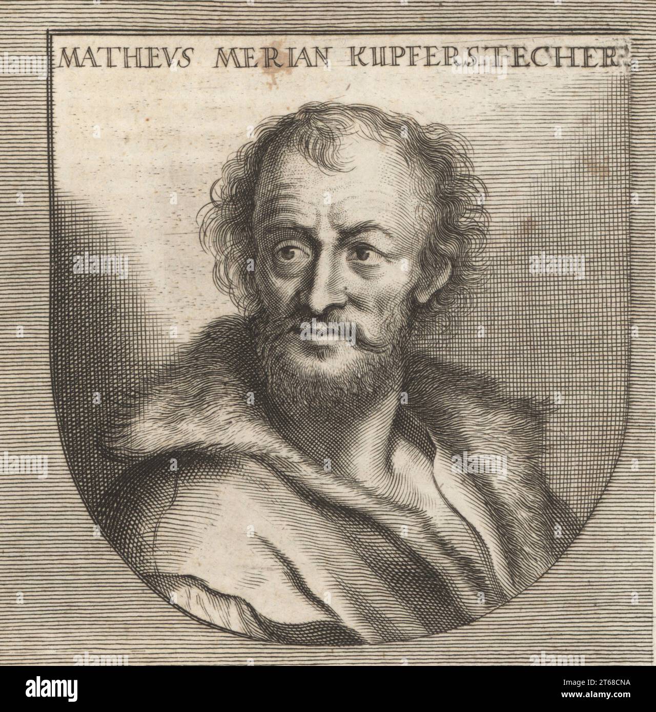 Matthaus Merian der ältere, Schweizer Stecher und Verleger, 1593-1650. Als Mitglied der Patrizierfamilie Basel Merian arbeitete er den größten Teil seiner Karriere in Frankfurt. Matheus Merian Kupferstecher. Kupferstich von Philipp Kilian nach einer Illustration von Joachim von Sandrart aus seiner LAcademia Todesca, della Architectura, Scultura & Pittura, oder Teutsche Academie, der Edlen Bau- Bild- und Mahlerey-Kunste, Deutsche Akademie für Architektur, Skulptur und Malerei, Jacob von Sandrart, Nürnberg, 1675. Stockfoto