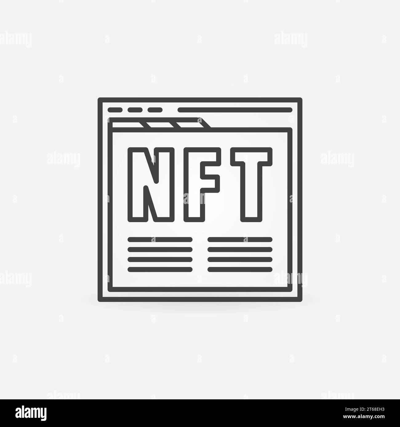 Webseite mit NFT-Zeilensymbol. Nicht fungible Token Online-Kauf Vektorkonzept Zeichen im Umrissstil Stock Vektor