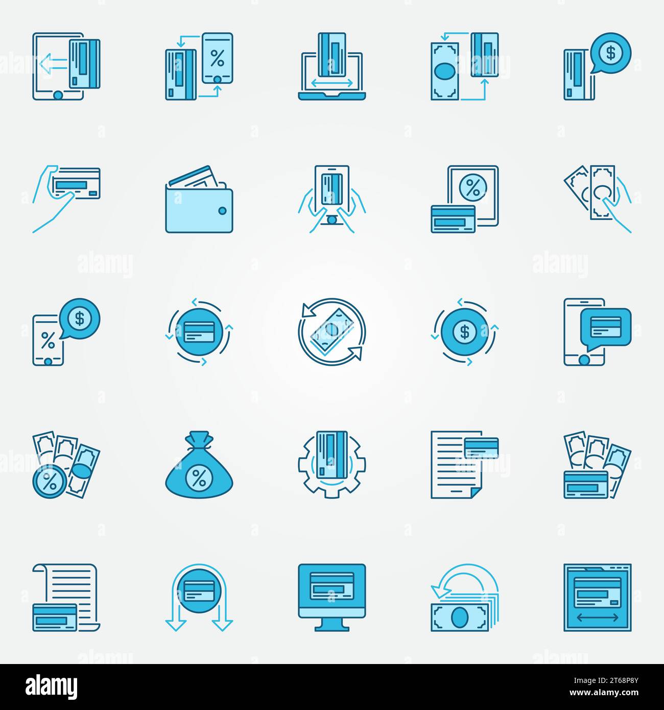 Money and Cashback Blue Concept Icons – Vektor-Cashback-Prämienprogramm kreative Symbole oder Logoelemente Stock Vektor