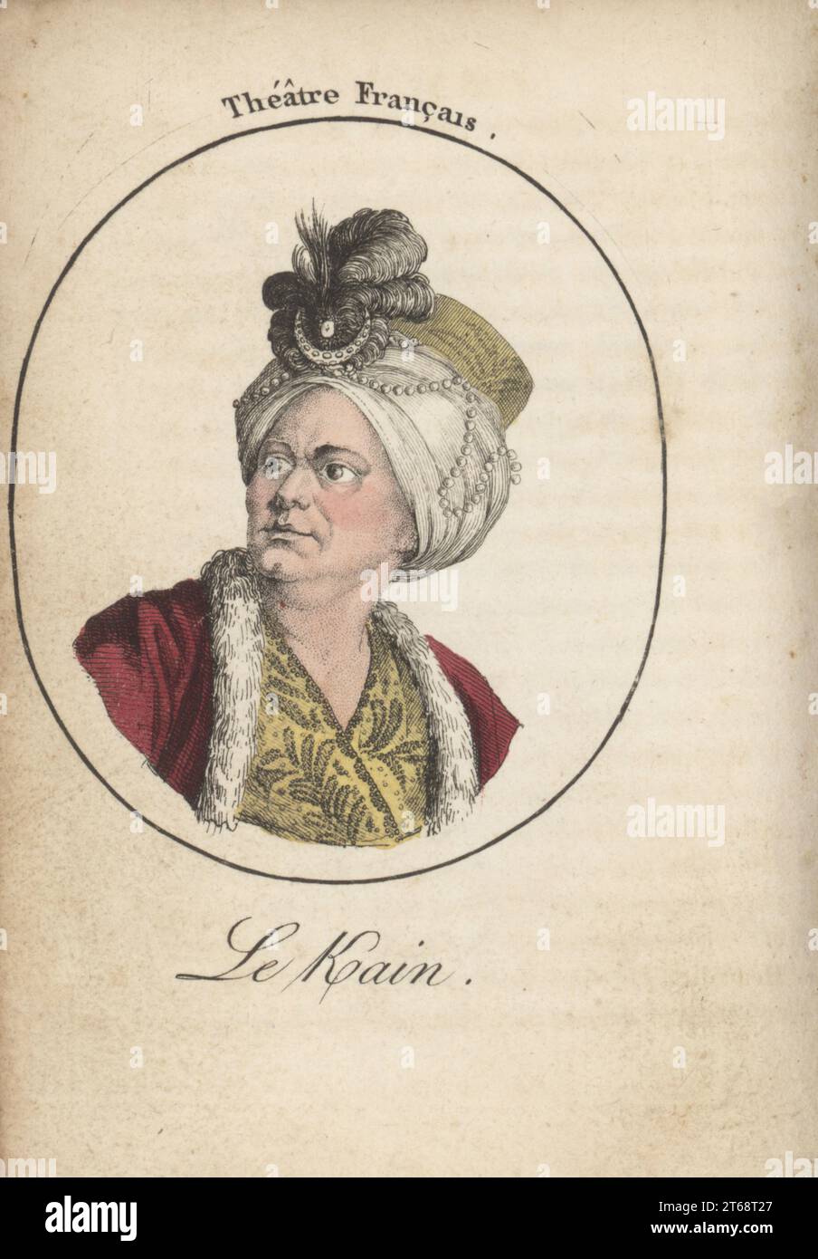 Henri Louis Cain oder Le Kain, französischer Schauspieler, 1728-1778. In Turban und Tracht von Orosmane oder Osman in Voltaires Zaire, die Tragödie von Zara, 1765. Le Kain. Theater Francais. Handkolorierter Stippelstich nach Jacques Grasset Saint-Sauveur von Acteurs et Actrices Celebres, berühmte Schauspieler und Schauspielerinnen, Chez Latour Libraire, Paris, 1808. Stockfoto