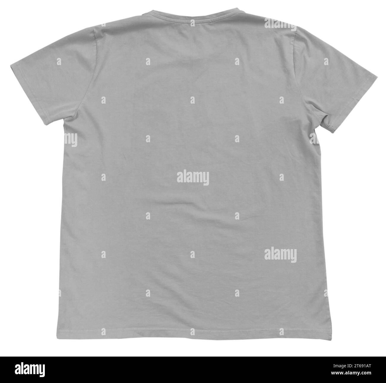 Graues T-Shirt Modell, graues T-Shirt Vorlage bereit für Ihre eigenen Grafiken, T-Shirt Vorlage auf weißem Hintergrund Kopierraum Stockfoto