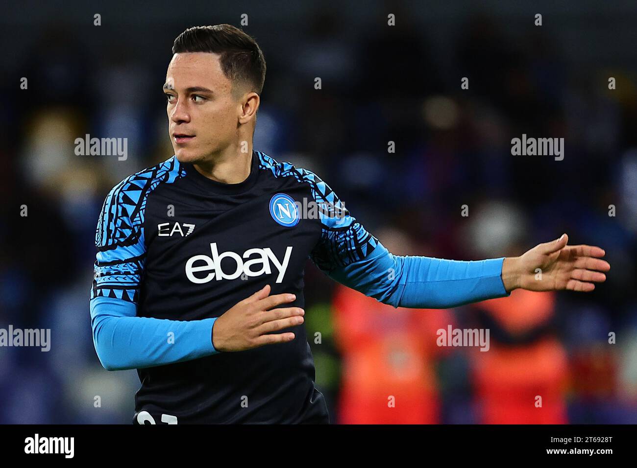 Giacomo Raspadori vom SSC Napoli vor dem Champions League Group C Fußballspiel zwischen SSC Napoli und FC Union Berlin im Diego Armando Maradona Stadion in Neapel (Italien) am 8. November 2023. Stockfoto