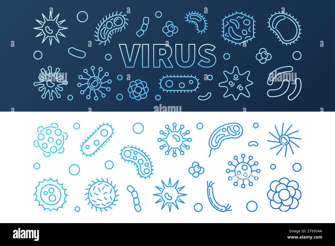 Virus blau kreative Banner Set - Vektor Konzept Illustration im Umrissstil Stock Vektor