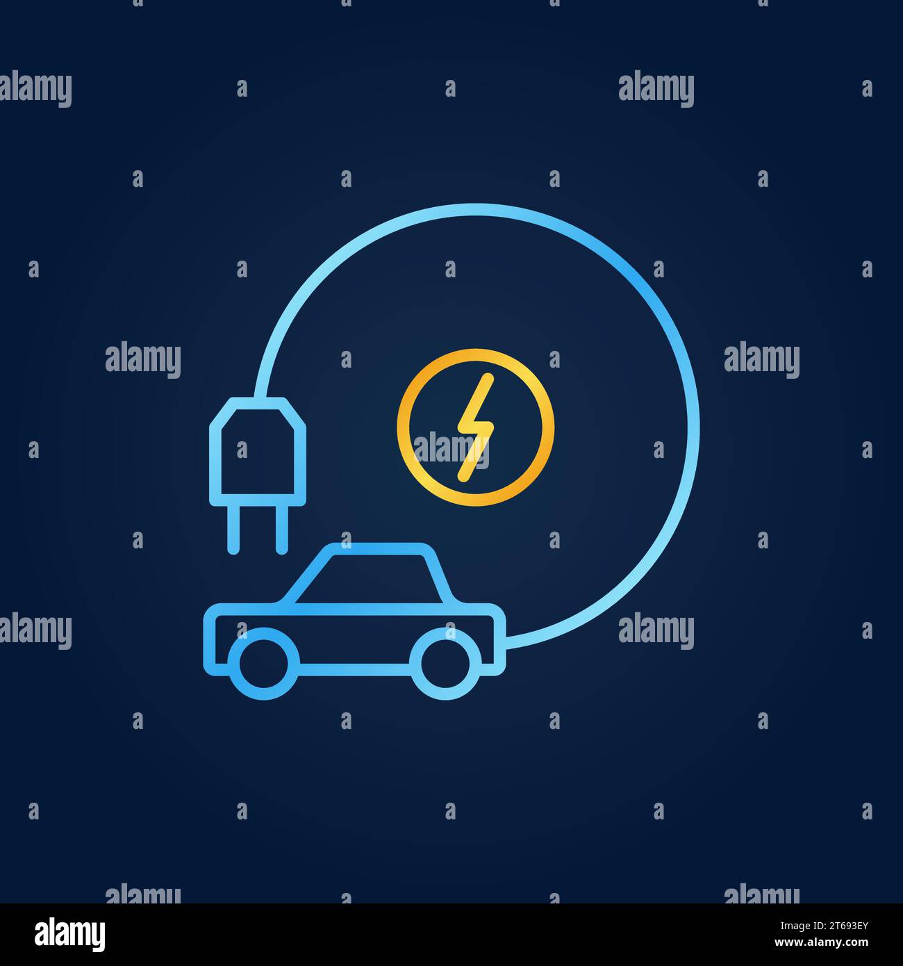 Vollelektrisches Auto mit Plug-Vektor-Symbol oder Logo-Element auf dunklem Hintergrund Stock Vektor