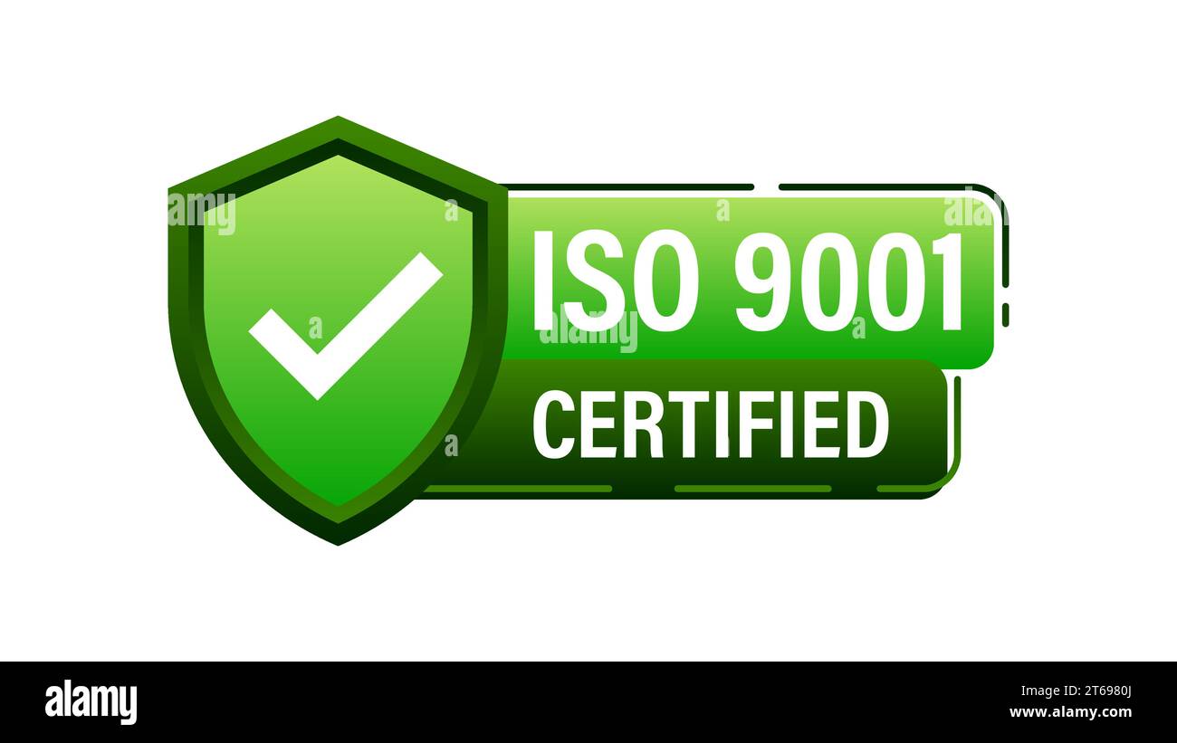 Grüne Vektorgrafik für das ISO 9001-Qualitätsmanagement-Zertifizierungsabzeichen Stock Vektor
