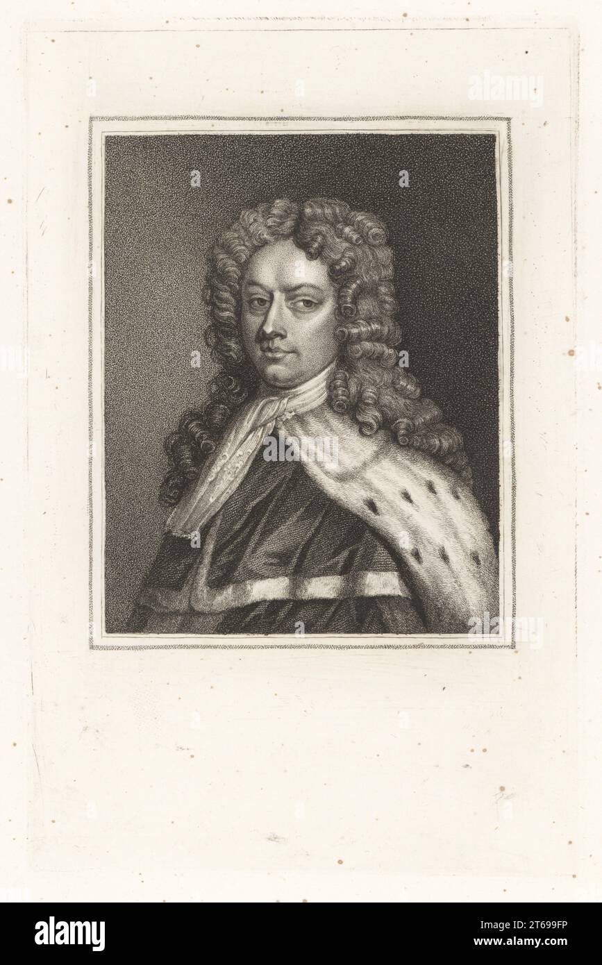 Philip Wharton, Duke of Wharton, 1698-1731. Mächtiger jakobittischer Politiker, verlor sein Vermögen in der Südseebase von 1720. Philip, Duke of Wharton, nach einem Originalbild von Charles Jervas. Kupferstich aus der Samuel Woodburns Gallery mit seltenen Porträts bestehend aus Original Plates, George Jones, 102 St Martins Lane, London, 1816. Stockfoto