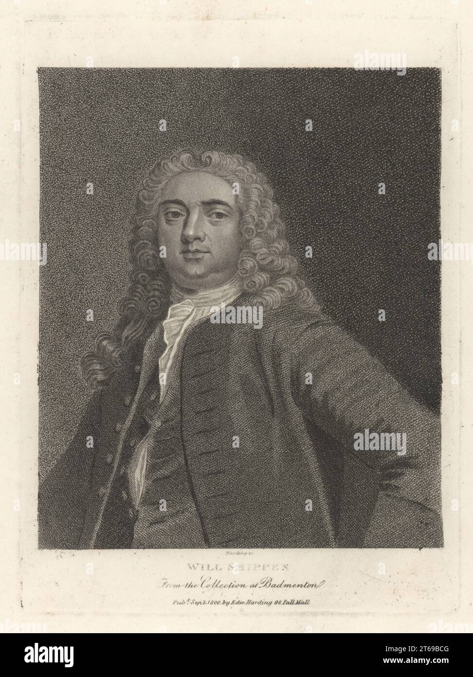 William Shippen, englischer Jakobit, Dichter und Schriftsteller, Politiker der Tory, der zwischen 1673 und 1743 im Unterhaus saß. Aus der Kollektion von Badmenton. Kupferstich von Edward Harding aus John Adolphus the British Cabinet, mit Porträts berühmter Persönlichkeiten, gedruckt von T. Bensley für E. Harding, 98 Pall Mall, London, 1800. Stockfoto