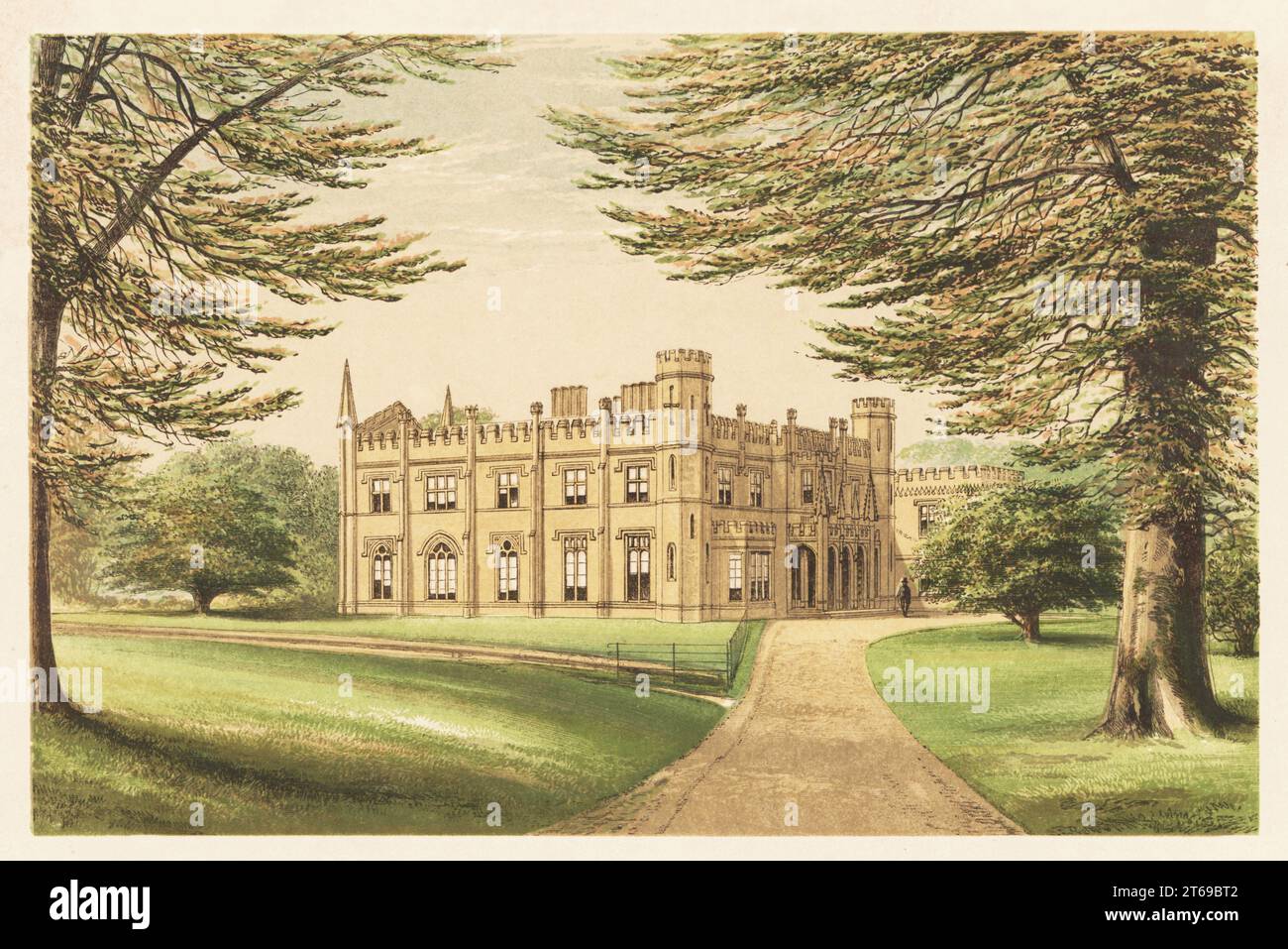 Thrybergh Park, Yorkshire, England. Haus im Stil des Tudor und Gothic Revival, das 1820 von John Webb für Colonel Fullerton aus Sandstein erbaut wurde. Farbholzblock von Benjamin Fawcett im Baxter-Prozess einer Illustration von Alexander Francis Lydon von Reverend Francis Orpen Morriss malerische Ansichten der Sitze von Adligen und Herren von Großbritannien und Irland, William Mackenzie, London, 1880. Stockfoto