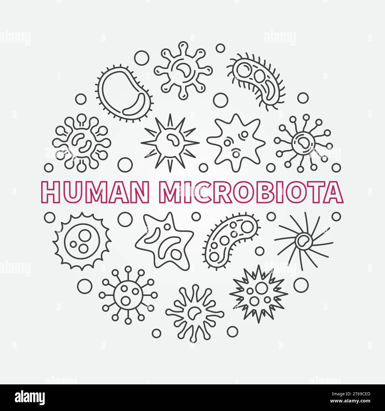 Menschliche Mikrobiota runder Vektor einfache Illustration im Umrissstil Stock Vektor