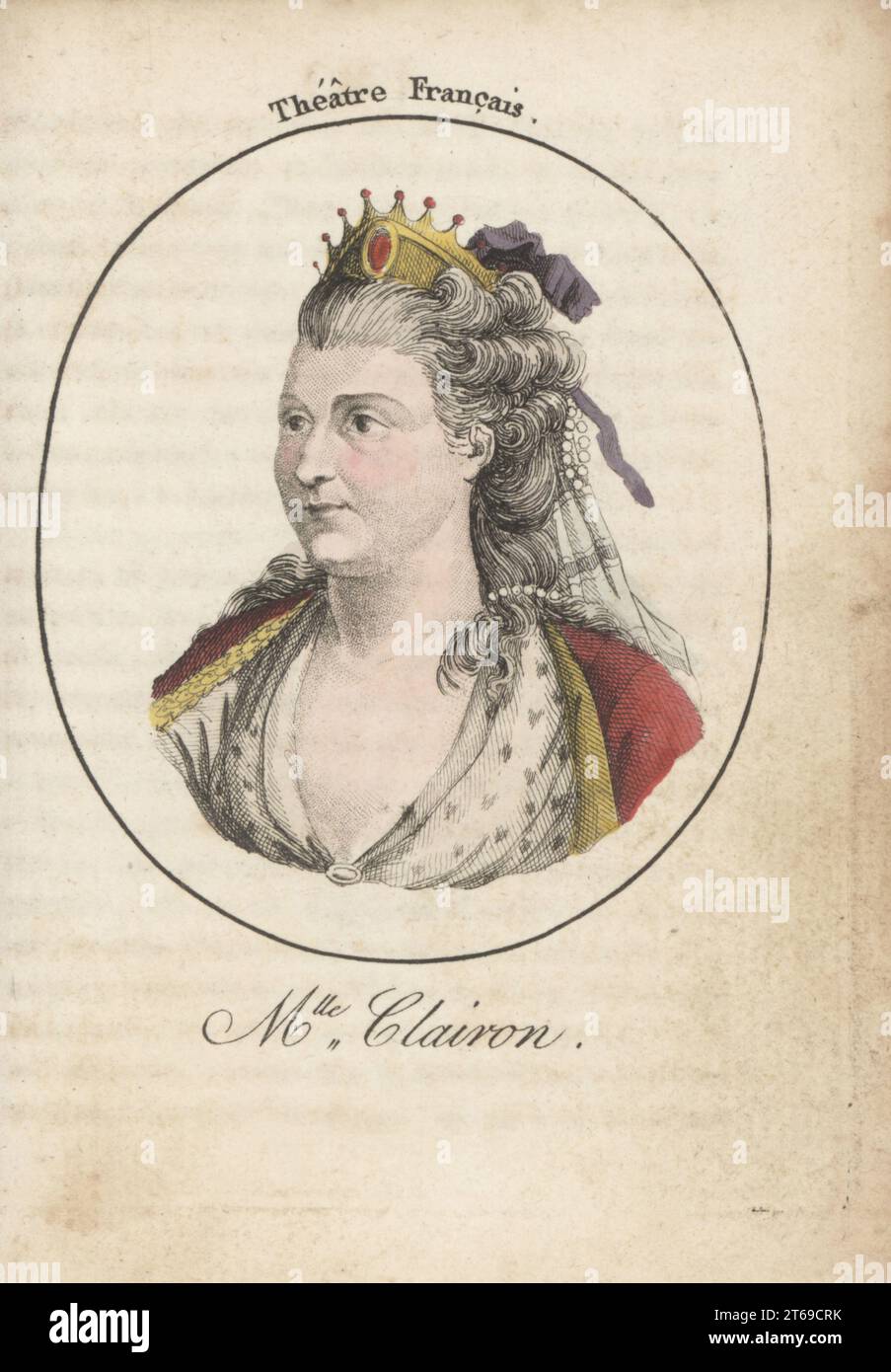 Clair Josèphe Hippolyte Leris oder Mademoiselle Clairon oder La Clairon, französische Schauspielerin, 1723-1803. Mlle Clairon. Theater Francais. Handkolorierter Kupferstich nach Jacques Grasset Saint-Sauveur von Acteurs et Actrices Cebres, berühmten Schauspielern und Schauspielerinnen, Le Caliz Latour Libraire, Paris, 1808. Stockfoto
