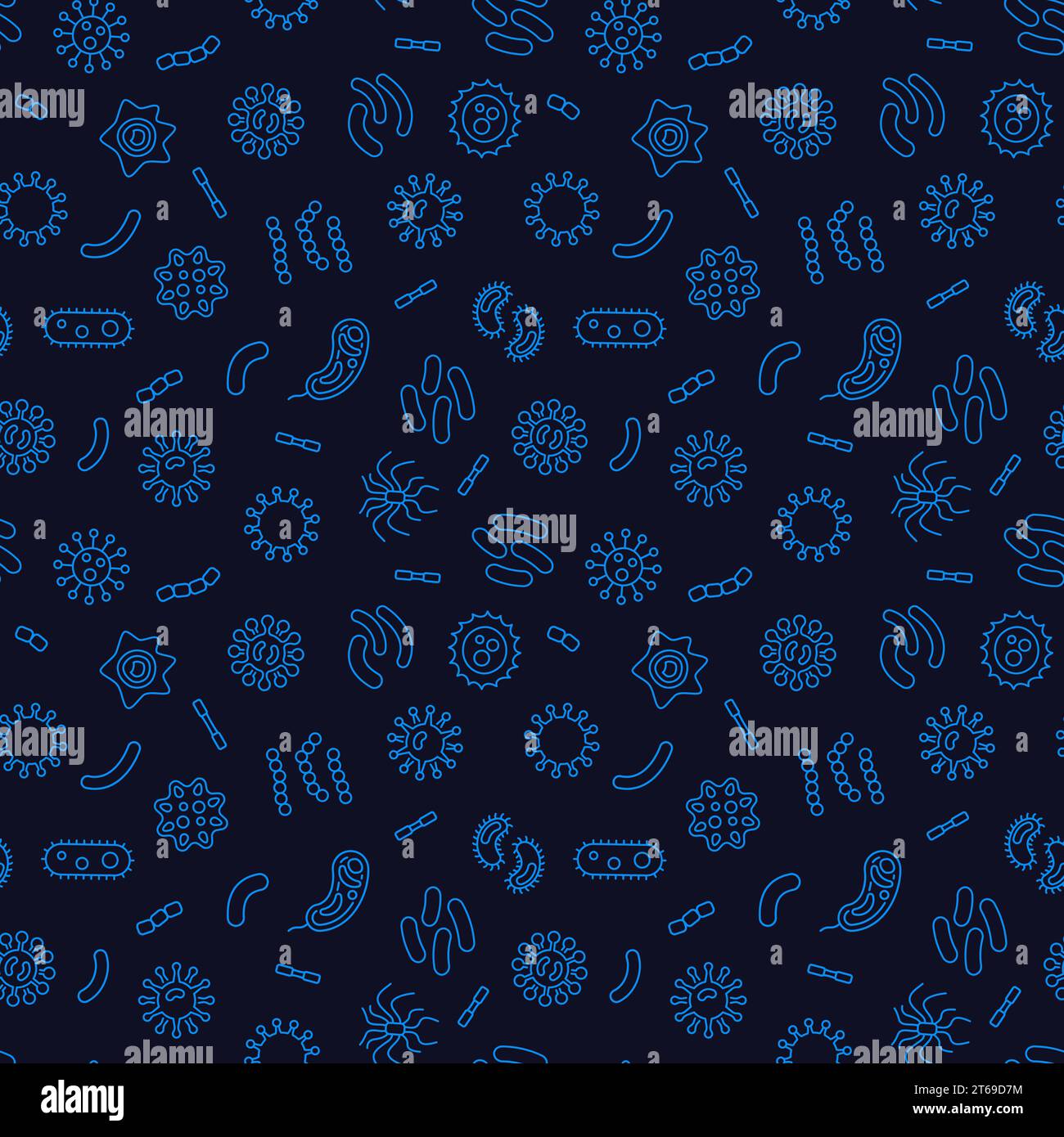 Dunkles nahtloses Bakterium Muster oder Hintergrund. Vektorabbildung Stock Vektor
