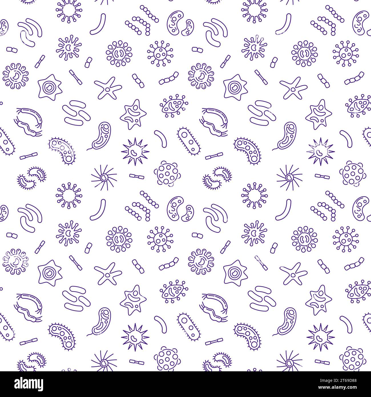 Erreger- oder Bakterienvektor kreatives nahtloses Muster oder Hintergrund in dünner Linie Stock Vektor