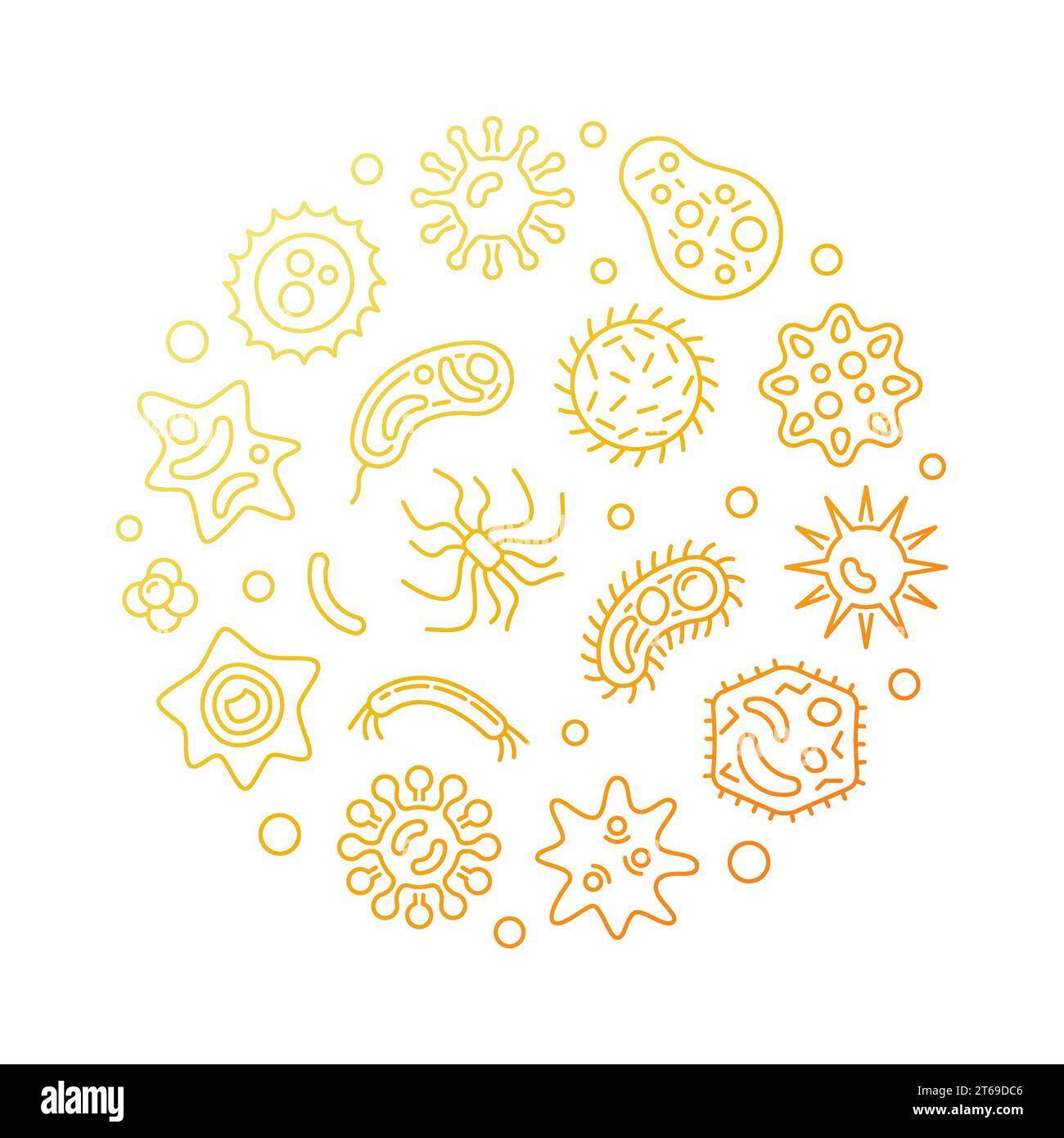 Pathogenitätsrunder Vektor-goldene Illustration im Umrissstil. Mikroben und Viren Konzept kreisförmiges Symbol auf weißem Hintergrund Stock Vektor