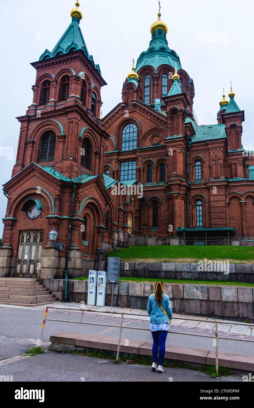 Helsinki ist die Hauptstadt Finnlands für ganzjährige Ferien, mit vielen antiken Denkmälern und ausgezeichnetem Klima. Helsinki, Finnland, 08-04- Stockfoto