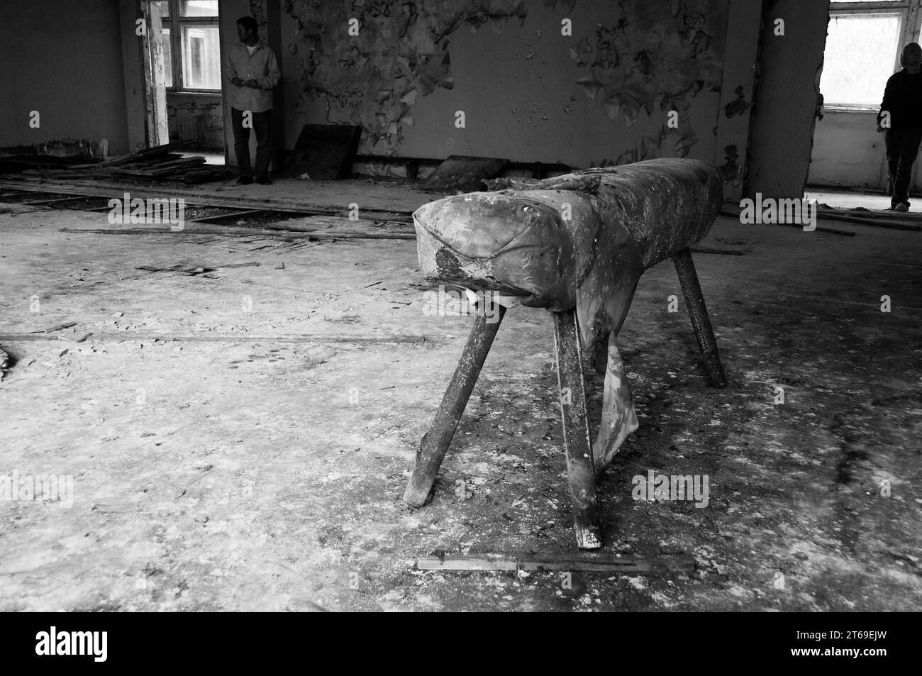 Pommel Pferd im verlassenen Pripyat bei Tschernobyl Stockfoto