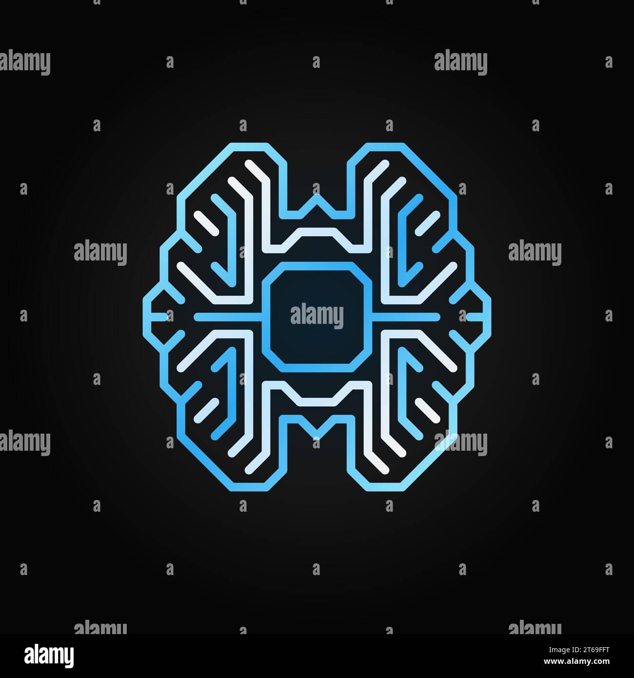 Digitales Gehirn mit Chip-Vektor-Symbol oder Schild auf dunklem Hintergrund Stock Vektor