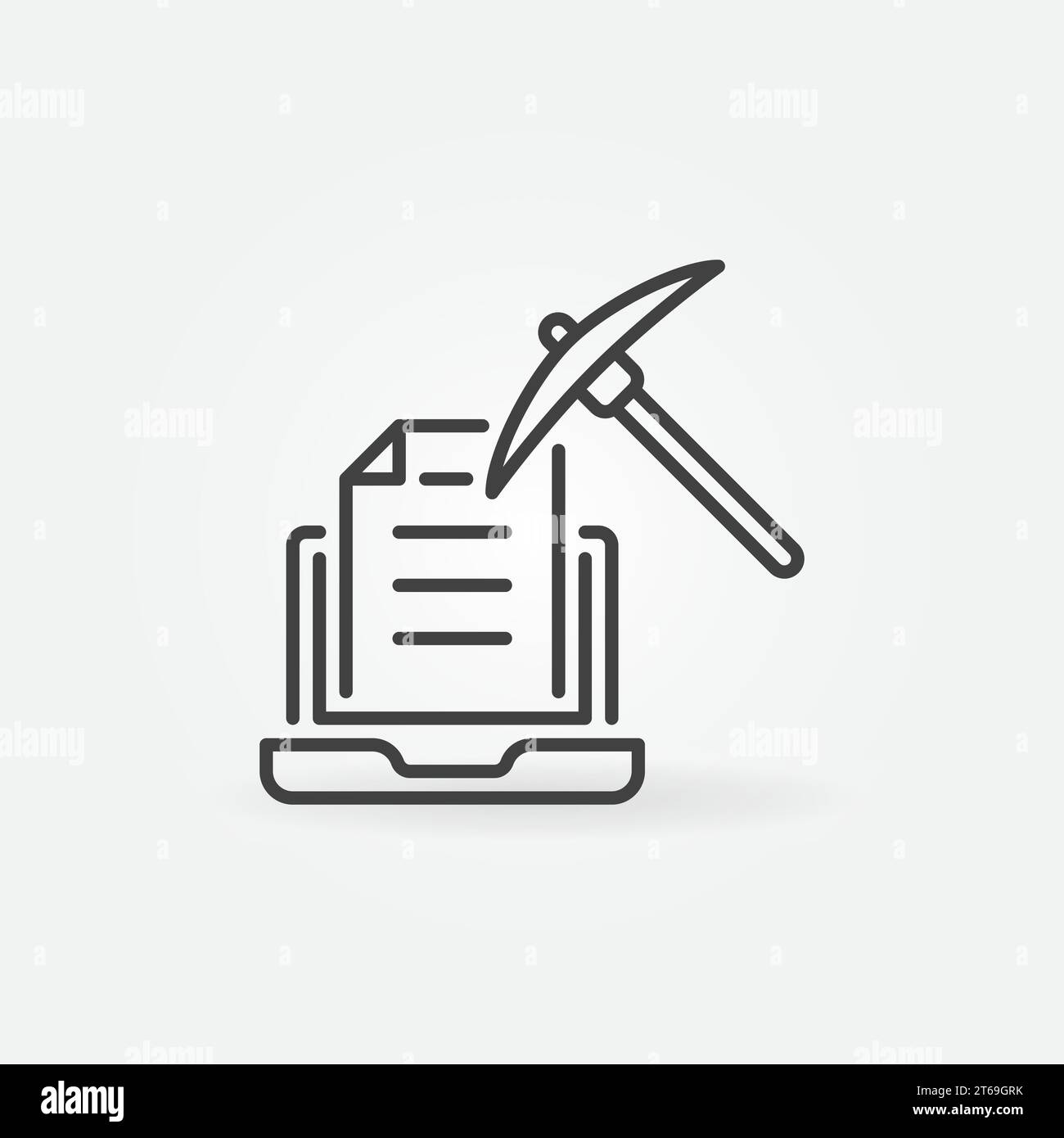 Laptop mit Pick-Axt-Vektorlinie Symbol. Umrisssymbol für Data Mining Technology Concept Stock Vektor