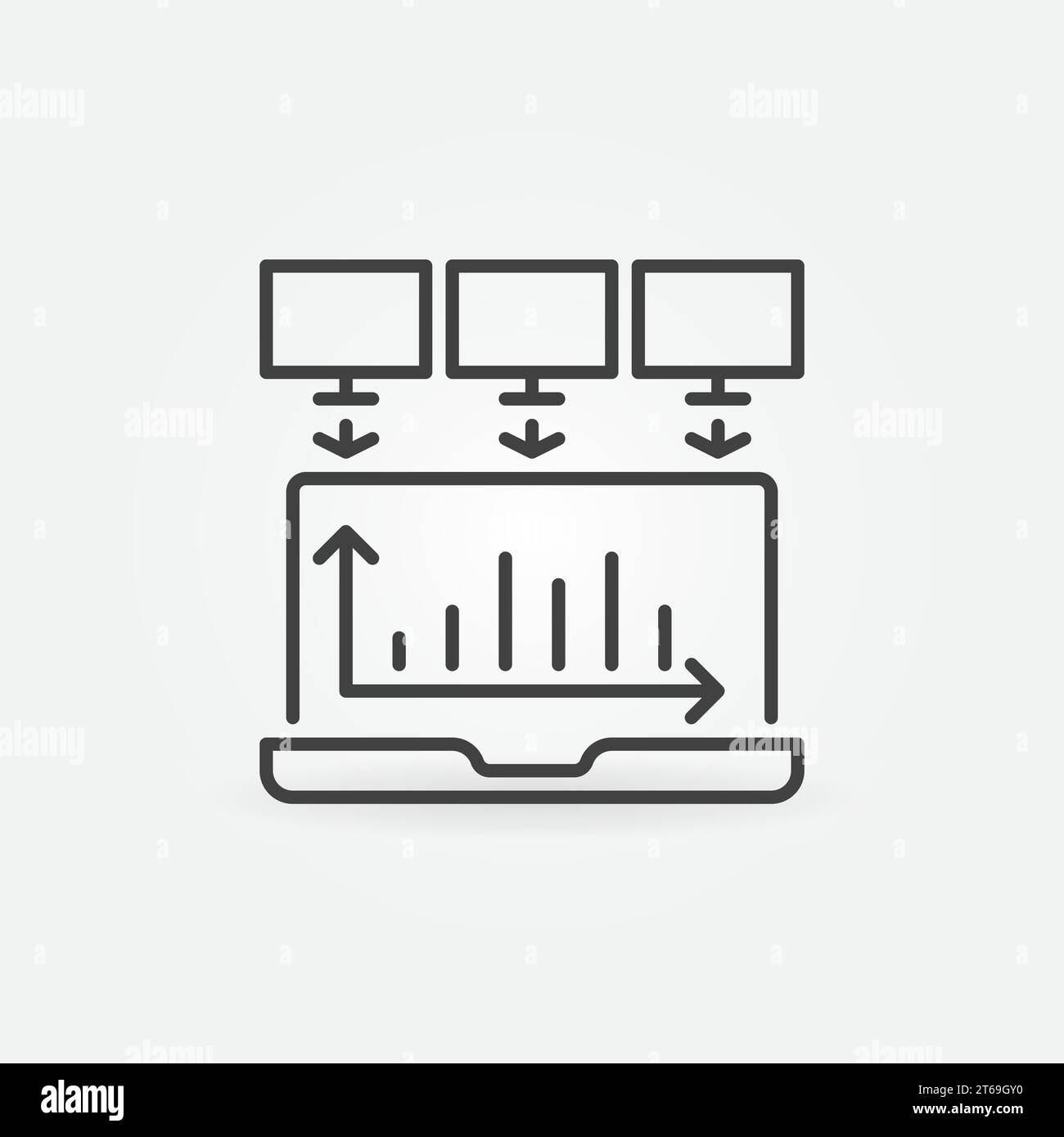 Laptop Data Mining – Symbol oder Designelement für den Umriss des Vektorkonzepts Stock Vektor
