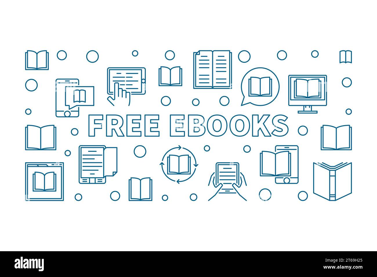 Kostenlose eBooks Vektorkonzept horizontale Illustration im Outine-Stil Stock Vektor
