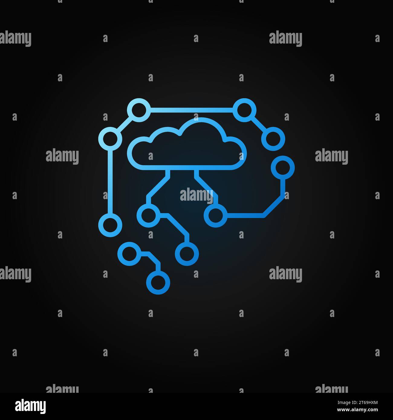 AI Cyberbrain Blue Outline icon - Vektor künstliche Intelligenz Gehirn Konzept dünne Linie Symbol auf dunklem Hintergrund Stock Vektor
