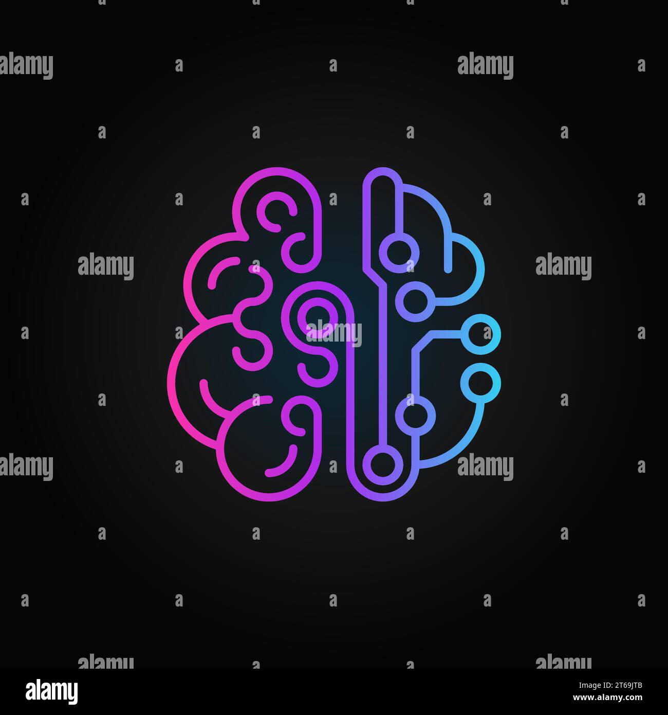 Symbol für farbenfrohe Linien im Cyberbrain. Modernes lineares Symbol des Vektors Smart Brain auf dunklem Hintergrund Stock Vektor