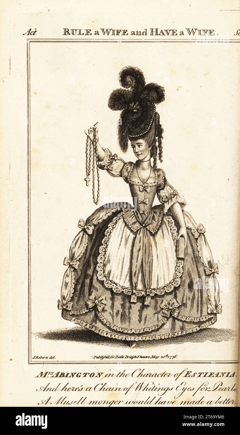 Mrs. Francis Abington oder Fanny Abington in der Figur Estifania in John Fletchers regieren eine Frau und haben eine Frau. Kupferstich nach einer Illustration von James Roberts vom Bells British Theatre, bestehend aus den angesehensten englischen Theaterstücken, John Bell, London, 1780. Stockfoto