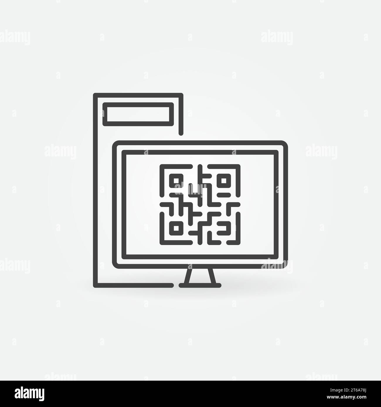 Desktop-Computer mit Symbol für QR-Code-Vektor-Konzept oder Symbol in dünner Linie Stock Vektor