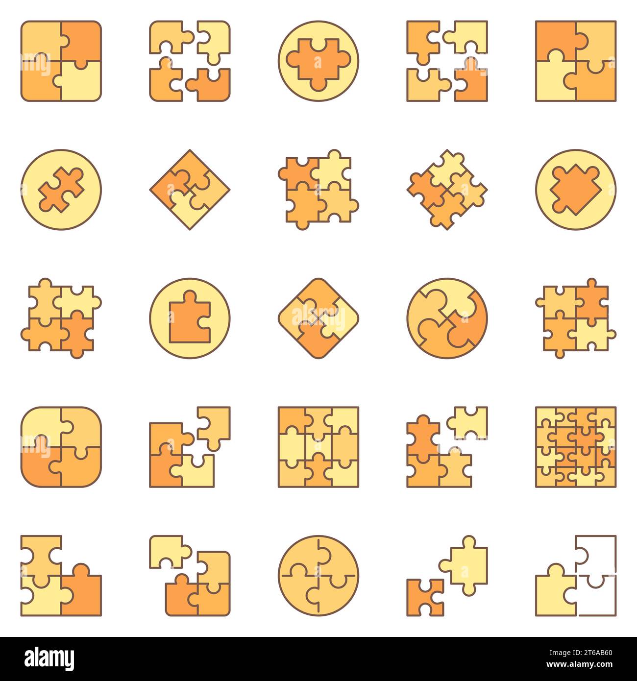 Puzzle farbige Symbole Set - Vektor-Puzzles Konzeptschilder Stock Vektor