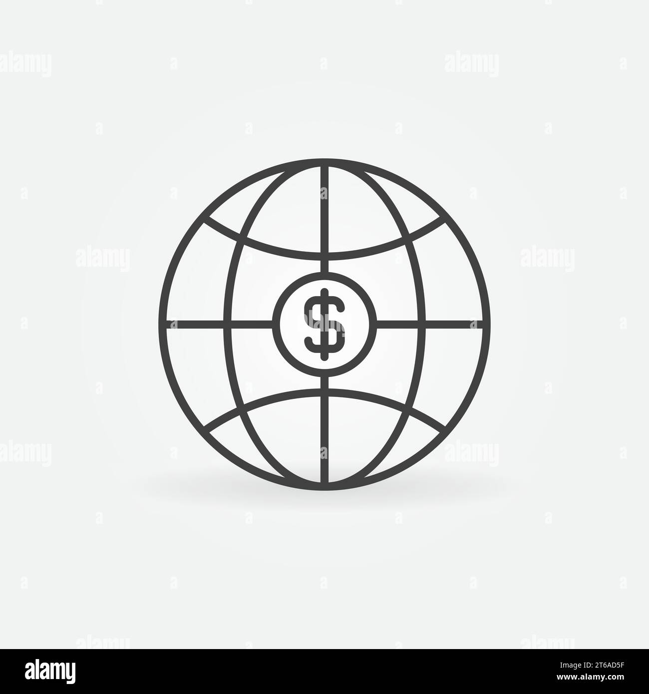 Erdkugel mit Dollar-Zeichen-Vektor-Konzeptsymbol oder Zeichen im Umrissstil Stock Vektor