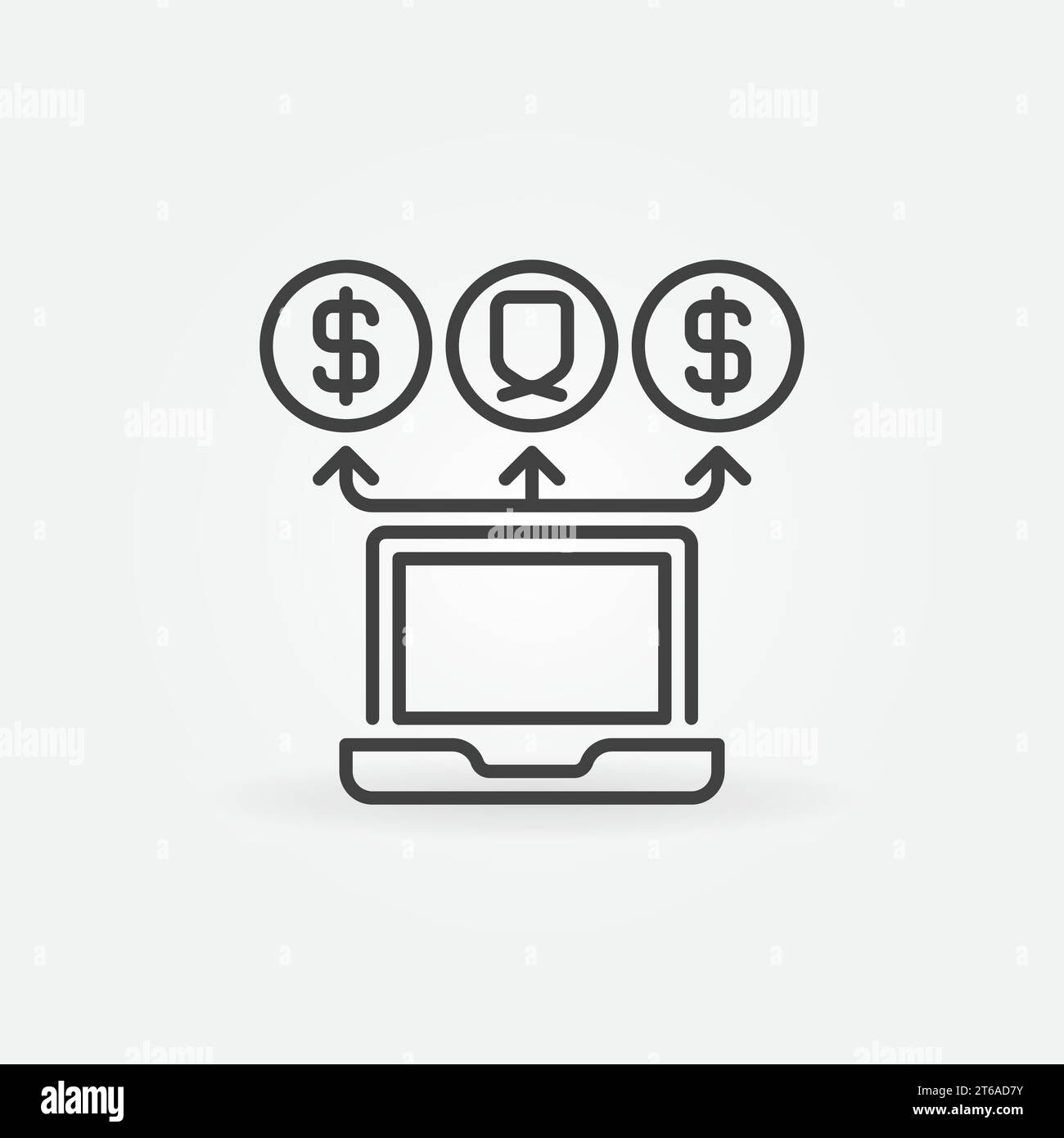 Laptop mit Vektorsymbol für Geldtransaktionen oder Anmeldung im Umrissstil Stock Vektor