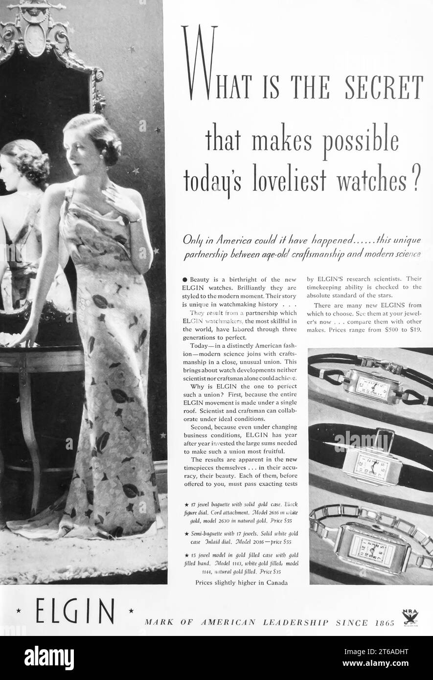 1934 Anzeige für Elgin-Damenuhr Stockfoto