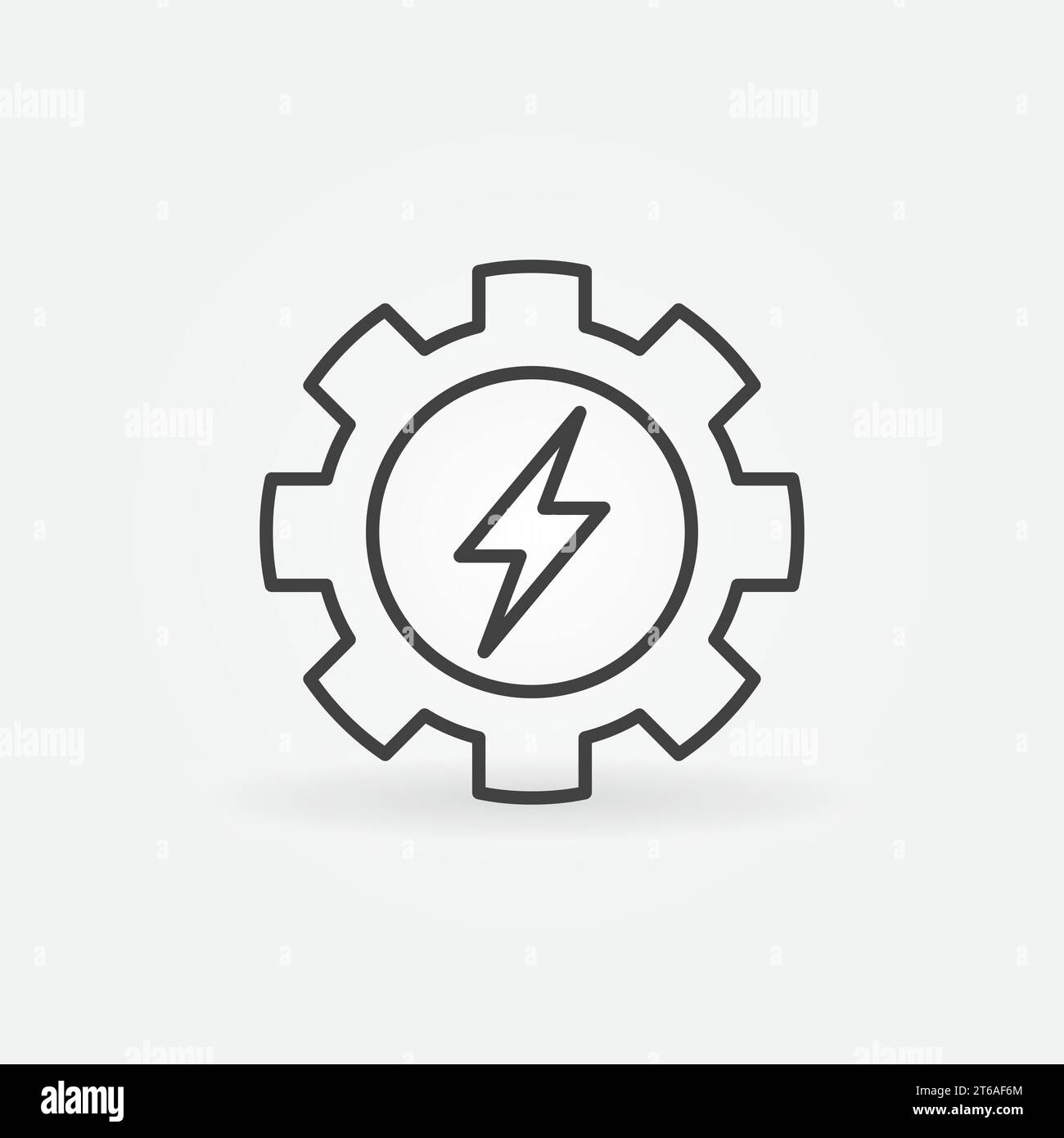 Zahnrad mit Symbol für das Konzept des Energie- oder elektrischen Zeichenvektors oder Symbol in dünner Linienart Stock Vektor